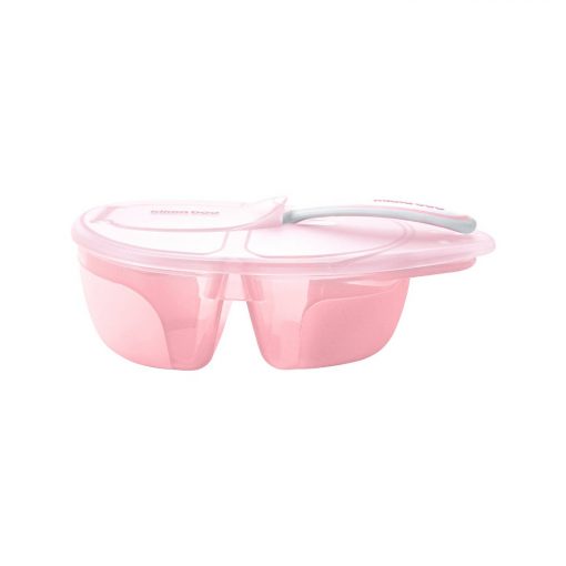 PIATTO CON SCOMPARTI E CUCCHIAIO - PINK - KIKKABOO