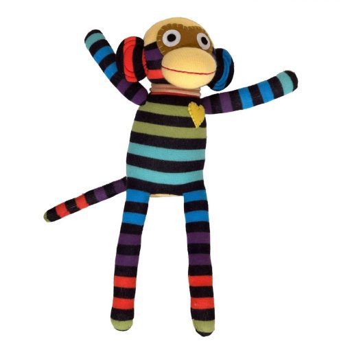 CALZINO PELUCHE MONKEY CUORE GIALLO A RIGHE