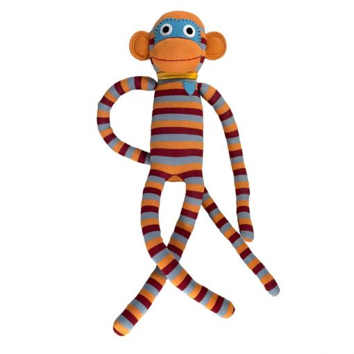 CALZINO PELUCHE MONKEY MAXI CUORE BLU A RIGHE