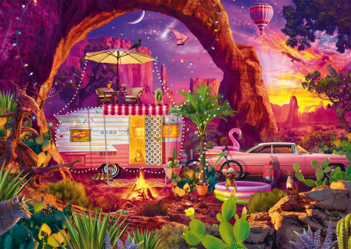 PUZZLE CAMPEGGIO PARADISO NEL DESERTO 1000 PZ - SCHMIDT - immagine 2