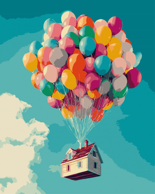 CASA VOLANTE CON PALLONCINI - PITTURA CON I NUMERI - COLORELLE - immagine 2