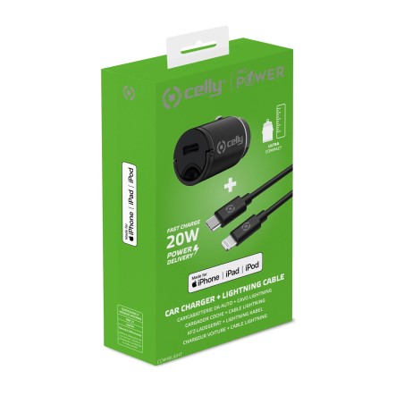 Alternative view of ULTRA COMPACT MINI CAR CHARGER USB TYPE-C + LIGHTNING - CELLY