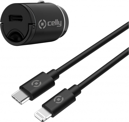 ULTRA COMPACT MINI CAR CHARGER USB TYPE-C + LIGHTNING - CELLY