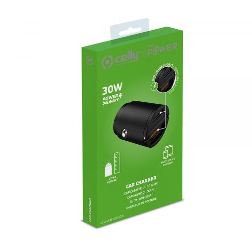 ULTRA COMPACT MINI CAR CHARGER USB + TYPE-C 30W BLACK - CELLY