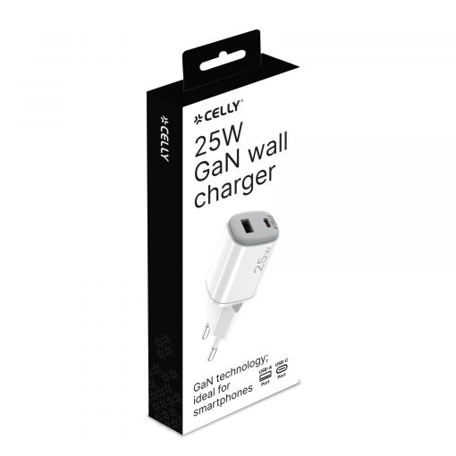 TRAVEL CHARGER  VOLTPLUG USB + USB-C  WHITE - CELLY