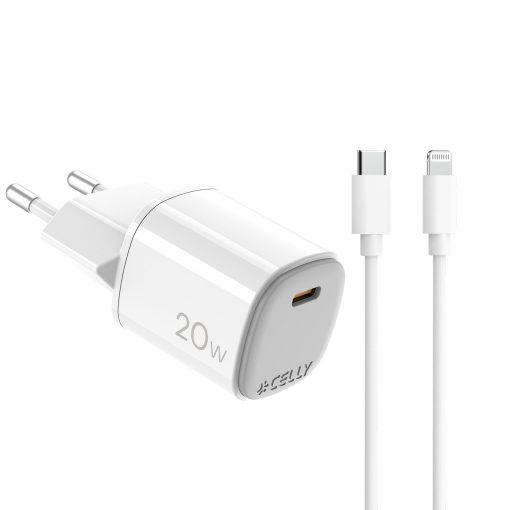 TRAVEL CHARGER 20W CON CAVI USB-C E LIGHTNING WHITE - CELLY - immagine 3