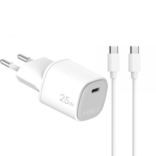 TRAVEL CHARGER 25W CON CAVI USB-C WHITE - CELLY - immagine 3